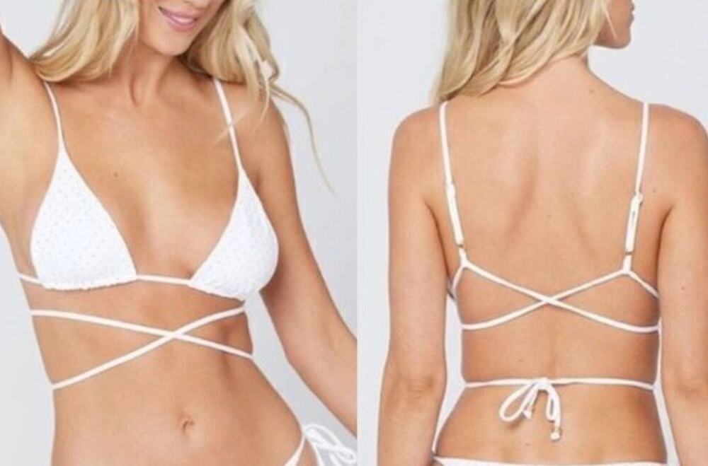 L Space White Studded Kara Bikini Top XL NWT